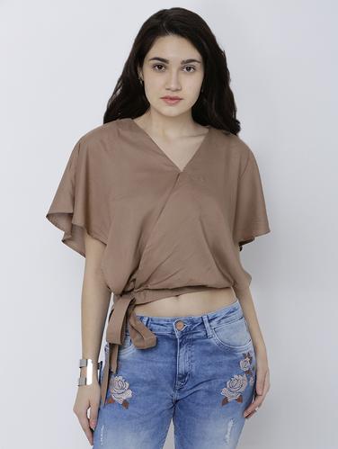 beige rayon crop top - 14533131 - Very Small Image - 1