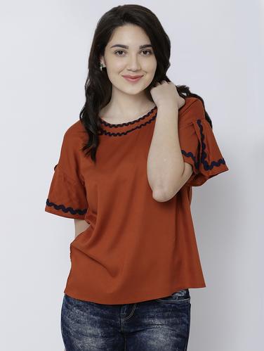 solid orange rayon top - 14533136 - Very Small Image - 1