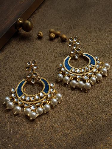 gold metal chandbali earrings - 14533188 - Very Small Image - 1