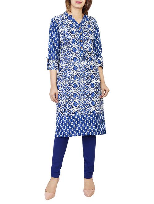 blue cotton straight kurta - 14533235 - Very Small Image - 1