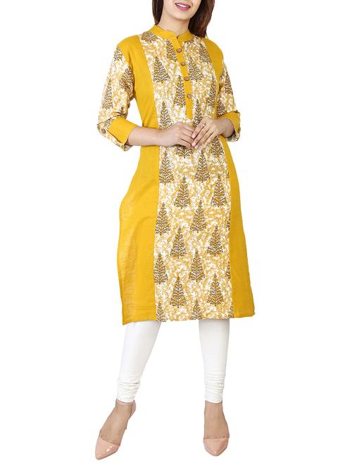 yellow cotton straight kurta - 14533357 - Very Small Image - 1