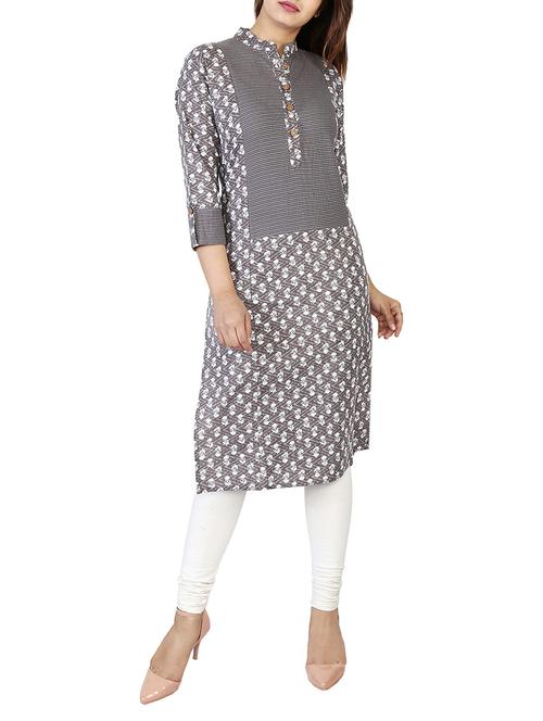 grey cotton straight kurta - 14533359 - Very Small Image - 1