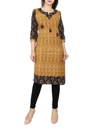 brown cotton straight kurta - 14533361 - Very Small Image - 1