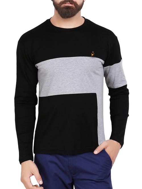 black cotton color block t-shirt - 14533826 - Very Small Image - 1