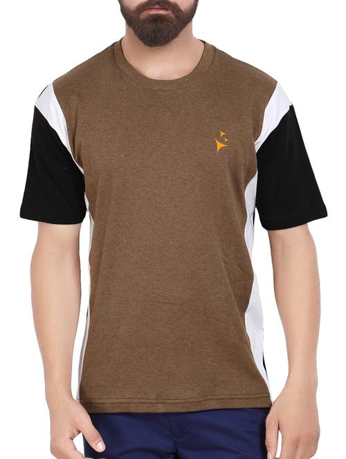 brown cotton color block t-shirt - 14533827 - Very Small Image - 1