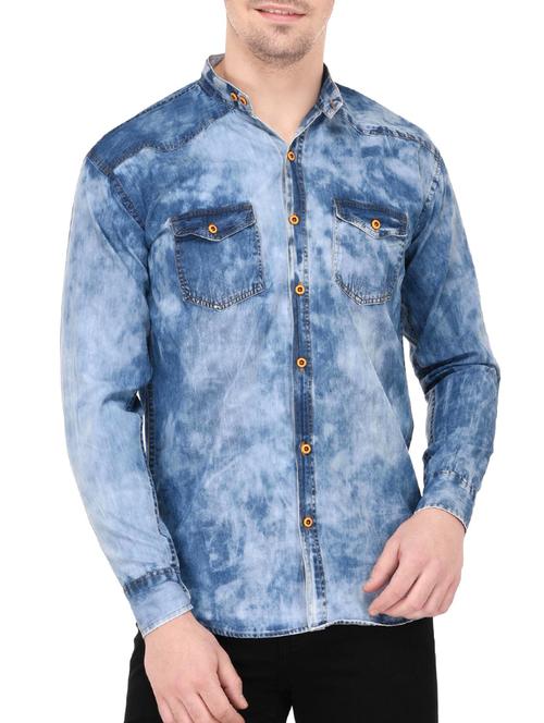 blue denim casual shirt - 14533933 - Standard Image - 1
