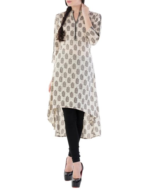 beige cotton highlow kurta - 14534530 - Very Small Image - 1