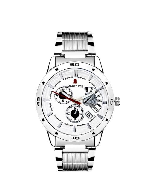 Golden Bell Silver Steel Chain Analog Wrist Watch for Men - GB-285 - 14534629 - Very Small Image - 1