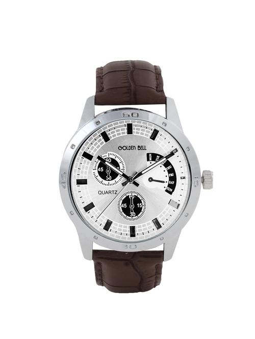 Golden Bell Brown Leather Strap Analog Wrist Watch for Men - GB-372 - 14534641 - Very Small Image - 1