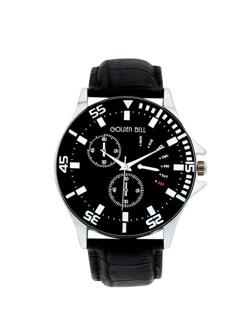 Golden Bell Black Leather Strap Analog Wrist Watch for Men - GB-374 - 14534642 - Very Small Image - 1