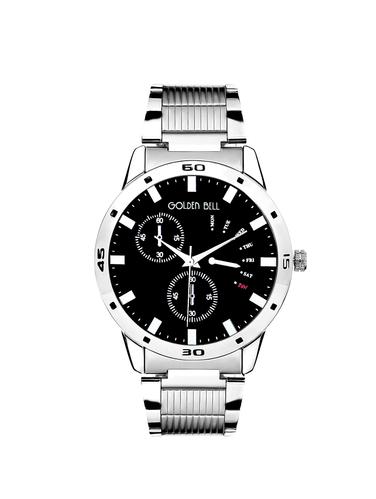 Golden Bell Silver Steel Chain Analog Wrist Watch for Men - GB-375 - 14534643 - Very Small Image - 1
