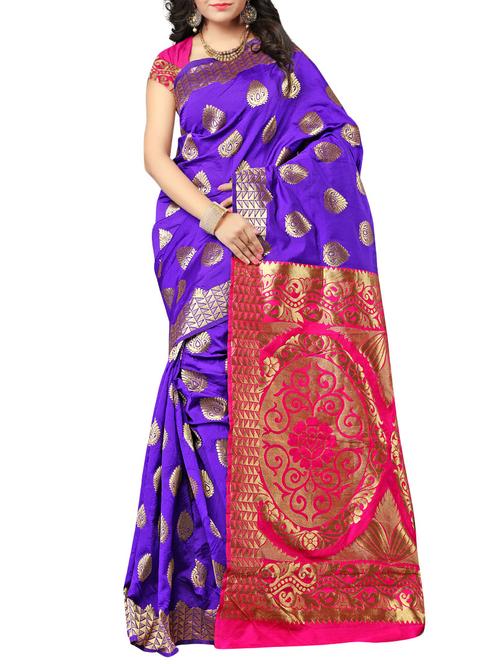 purple silk blend woven saree with blouse - 14534655 - Very Small Image - 1