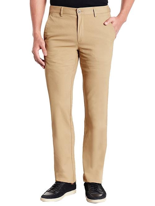 beige cotton flat front casual trouser - 14534724 - Very Small Image - 1
