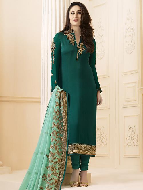 green georgette churidaar suits semi-stitched suit - 14534735 - Very Small Image - 1