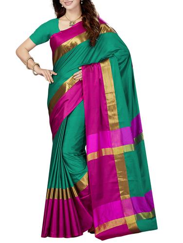 green bordered saree with blouse - 14534881 - Very Small Image - 1