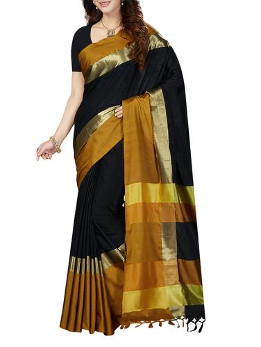 black bordered saree with blouse - 14534886 - Very Small Image - 1