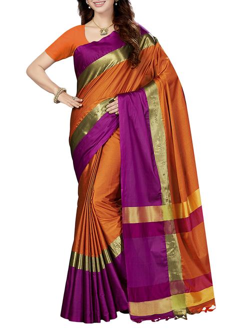 orange bordered saree with blouse - 14534887 - Very Small Image - 1