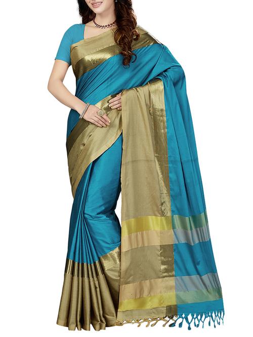 blue bordered saree with blouse - 14534888 - Very Small Image - 1