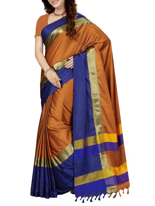 orange bordered saree with blouse - 14534890 - Very Small Image - 1