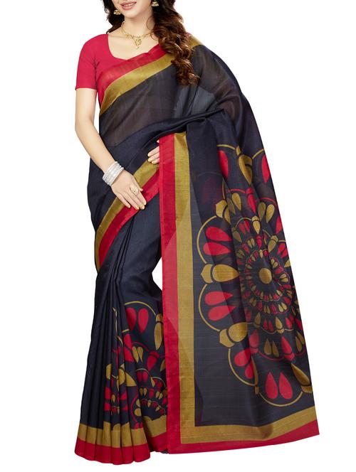 Black printed saree with blouse - 14534894 - Very Small Image - 1