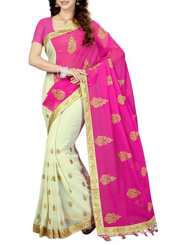 white half and half saree with blouse - 14534895 - Very Small Image - 1