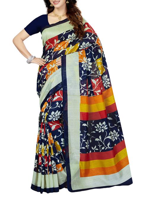 blue art silk printed saree with blouse - 14534896 - Very Small Image - 1