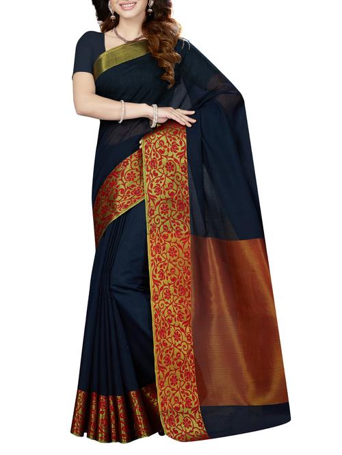 blue cotton blend woven saree with blouse - 14534912 - Very Small Image - 1