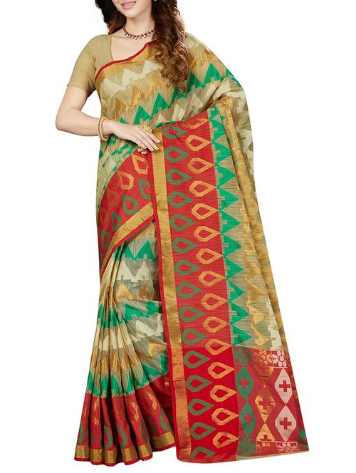 multicolored woven saree with blouse - 14534915 - Very Small Image - 1