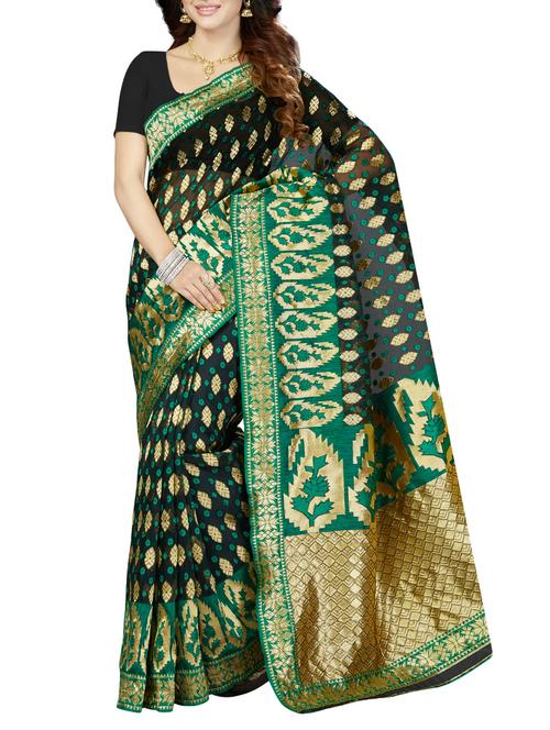 black art silk woven saree with blouse - 14534918 - Very Small Image - 1