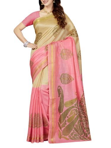 Pink printed saree with blouse - 14534930 - Very Small Image - 1