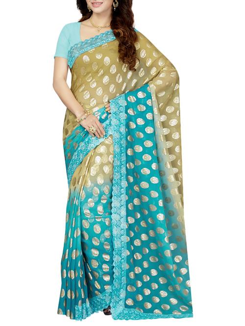 blue printed saree with blouse - 14534941 - Very Small Image - 1