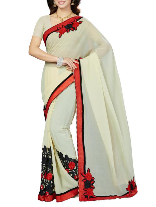 white embroidered saree with blouse - 14534962 - Very Small Image - 1
