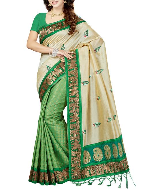 green half and half saree with blouse - 14534964 - Very Small Image - 1