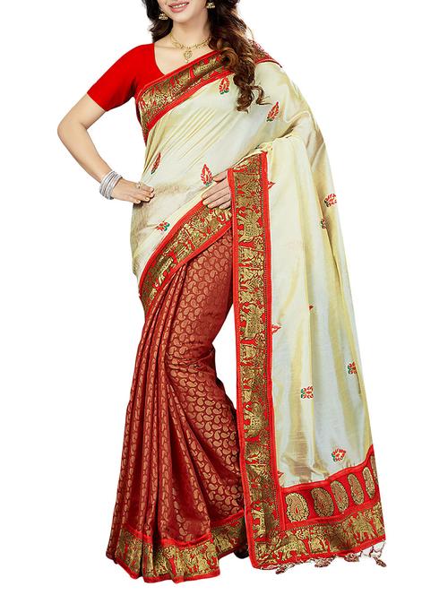 red half and half saree with blouse - 14534965 - Very Small Image - 1