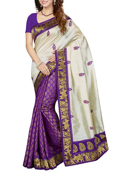 purple half and half saree with blouse - 14534967 - Very Small Image - 1