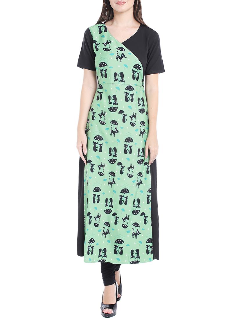 green crepe straight kurta - 14535022 - Zoom Image - 1