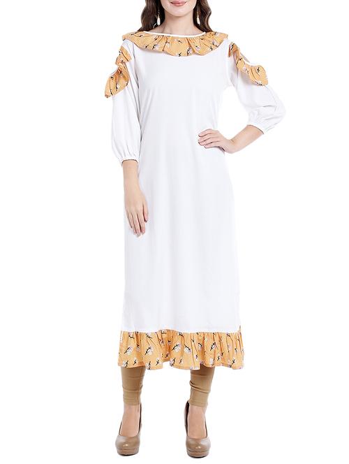 white crepe straight kurta - 14535023 - Very Small Image - 1