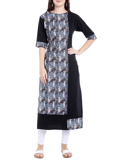 black crepe straight kurta - 14535030 - Standard Image - 1