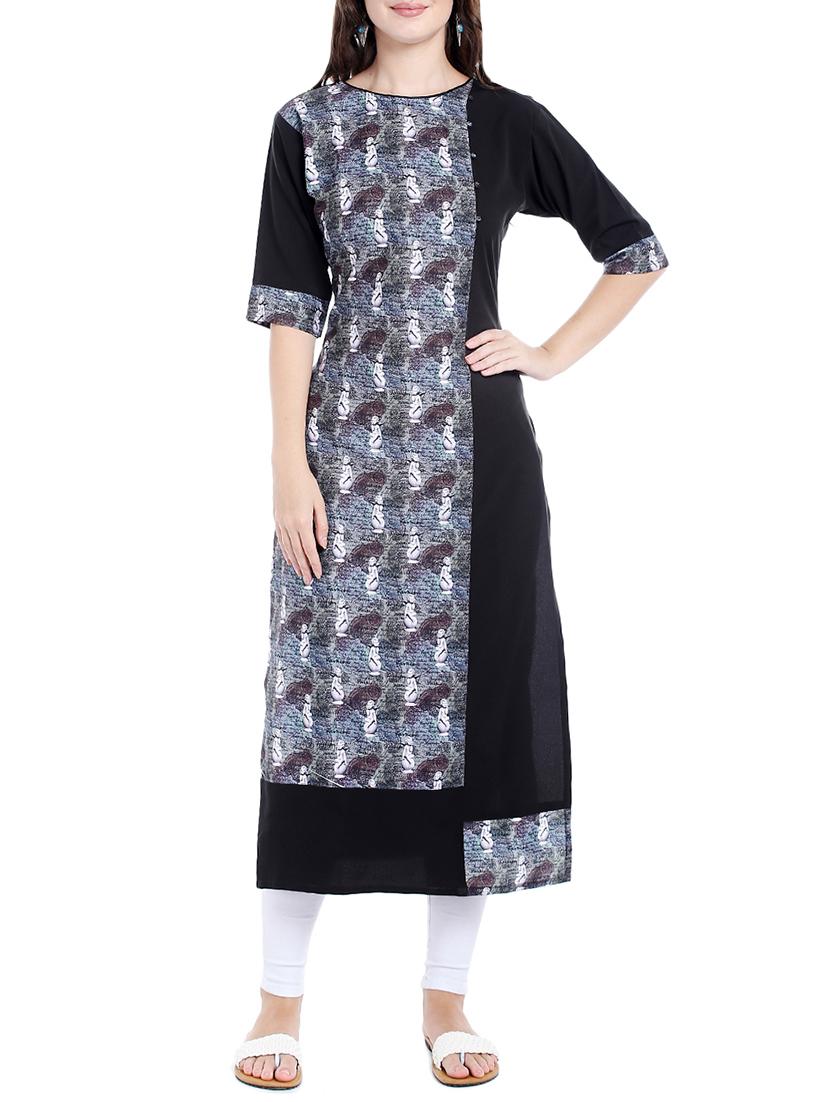 black crepe straight kurta - 14535030 - Zoom Image - 1