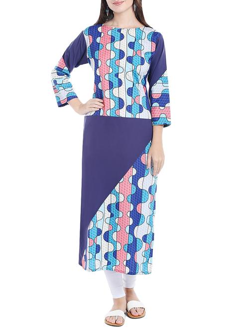 blue crepe straight kurta - 14535036 - Standard Image - 1
