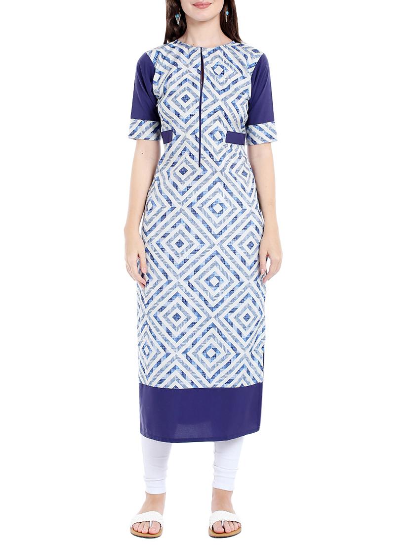 blue crepe straight kurta - 14535051 - Zoom Image - 1