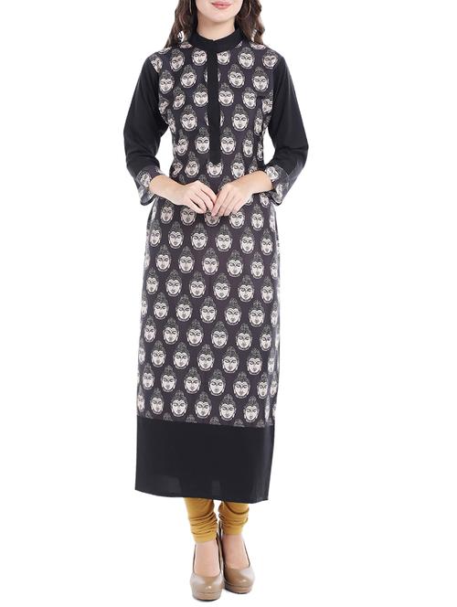 black crepe straight kurta - 14535055 - Standard Image - 1