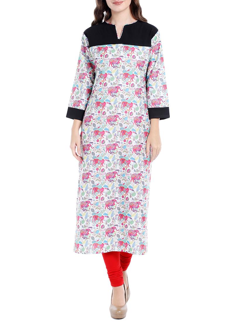 white crepe straight kurta - 14535067 - Zoom Image - 1