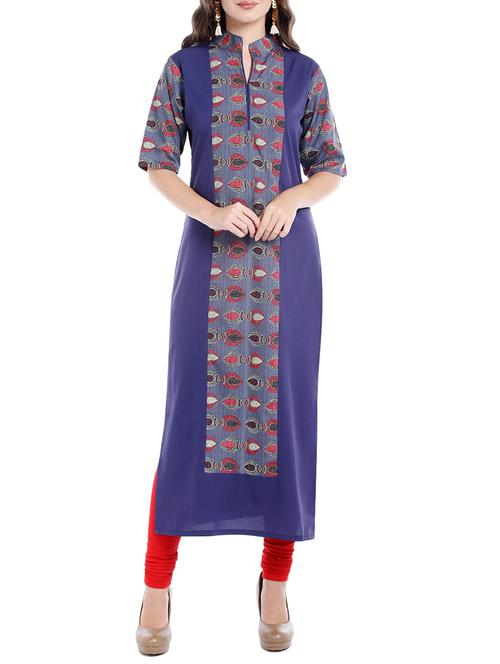 blue crepe straight kurta - 14535072 - Standard Image - 1