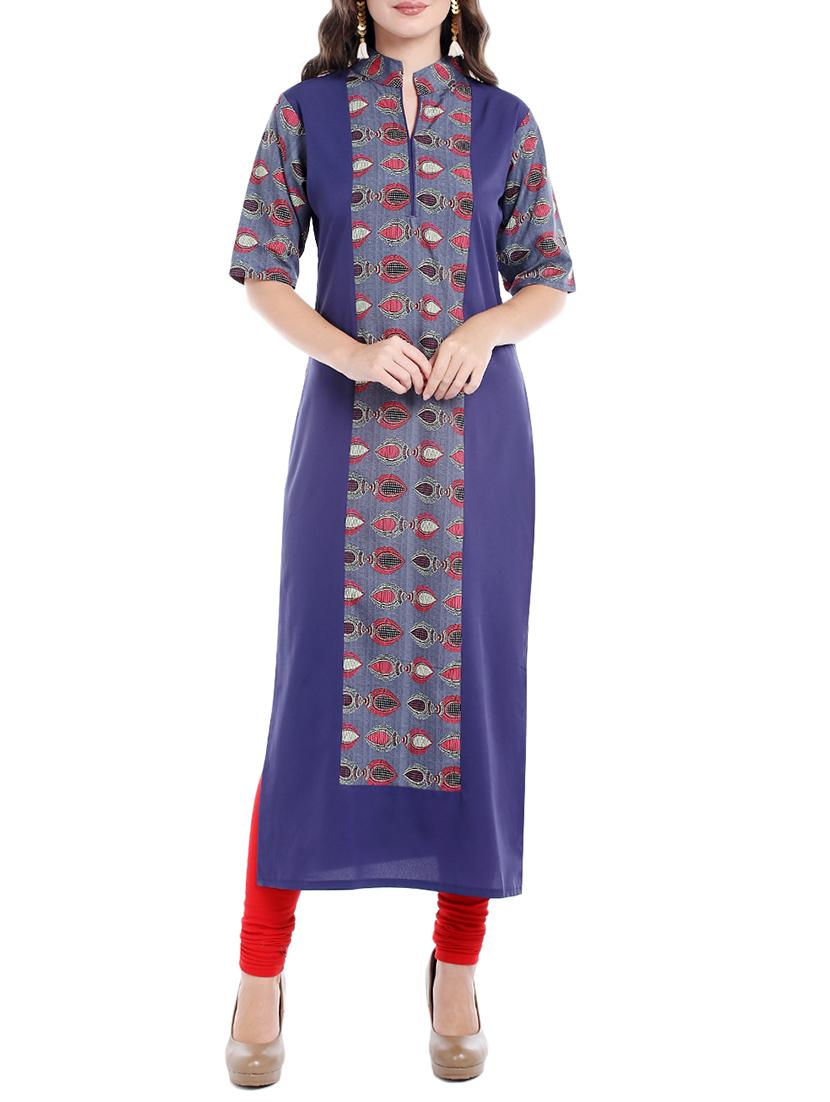 blue crepe straight kurta - 14535072 - Zoom Image - 1
