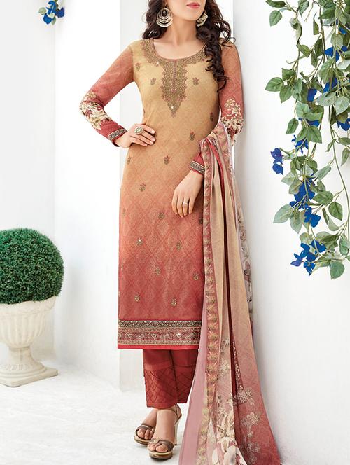 brown straight pant suit unstitched suit - 14535076 - Very Small Image - 1