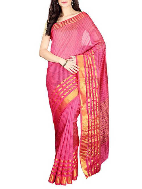 pink bordered saree with blouse - 14535399 - Very Small Image - 1