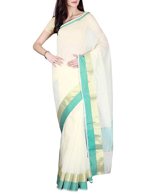 White bordered saree with blouse - 14535409 - Standard Image - 1