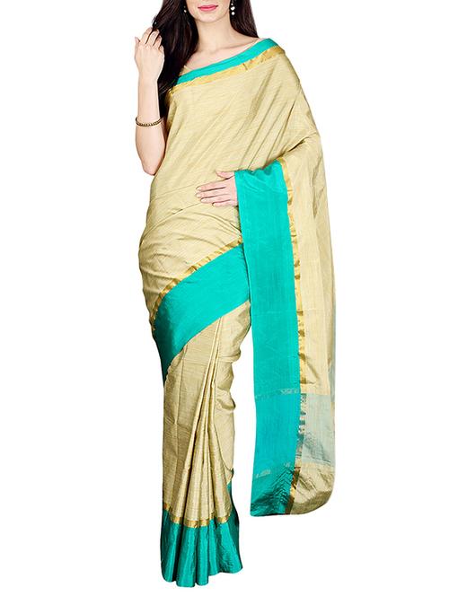 Beige bordered saree with blouse - 14535410 - Standard Image - 1