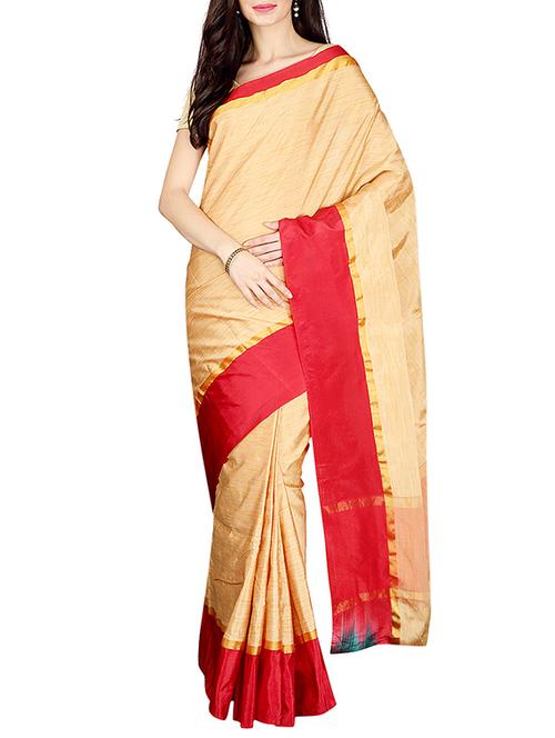 Beige bordered saree with blouse - 14535411 - Standard Image - 1